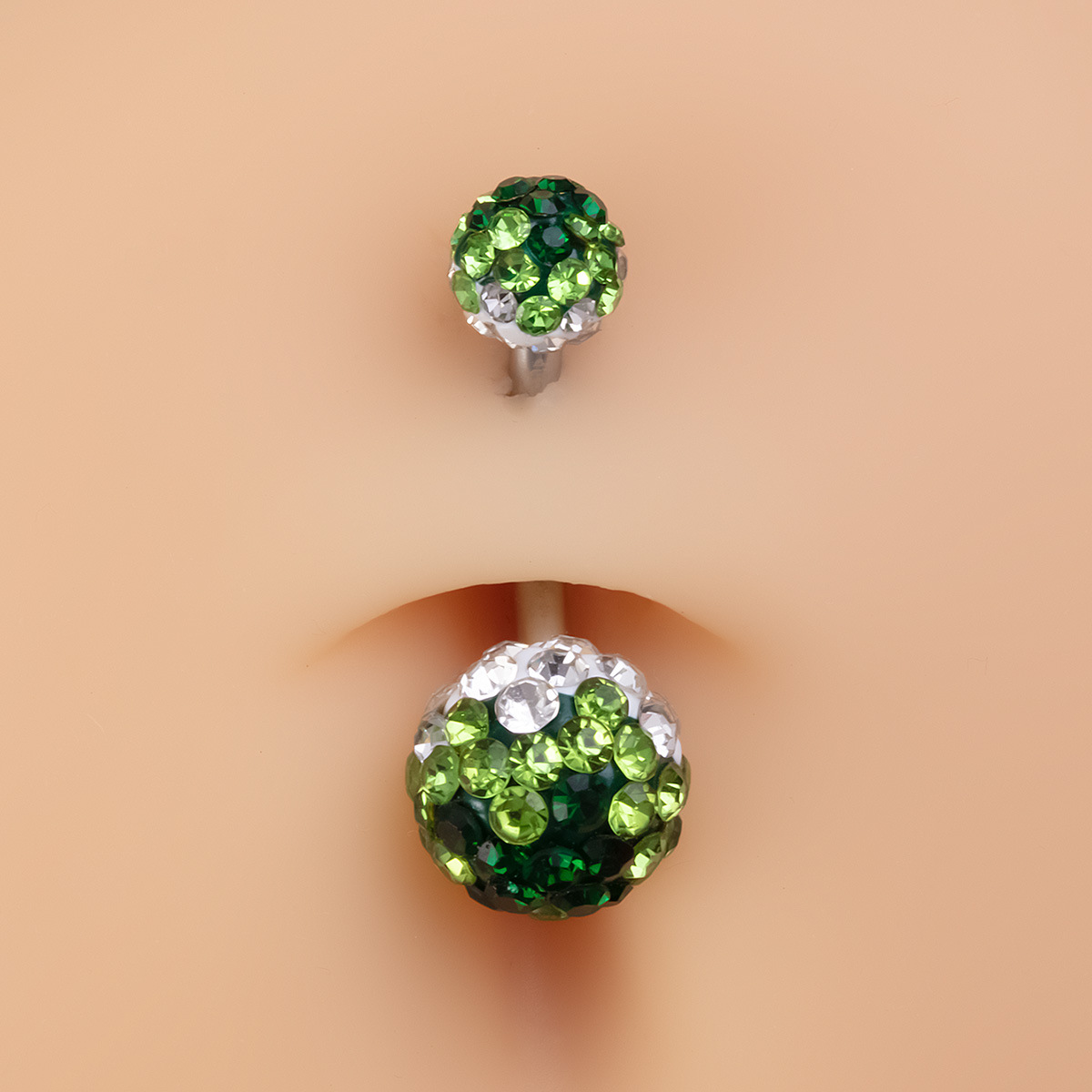 Belly Button Ring With Full Diamond Heart And Soft Clay Ball_voghion.com