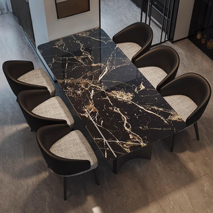 Light Luxury Marble Dining Table Italian Minimalist Rectangular Home Dining Table and Chair Combination Small Apartment High-End Dining Table