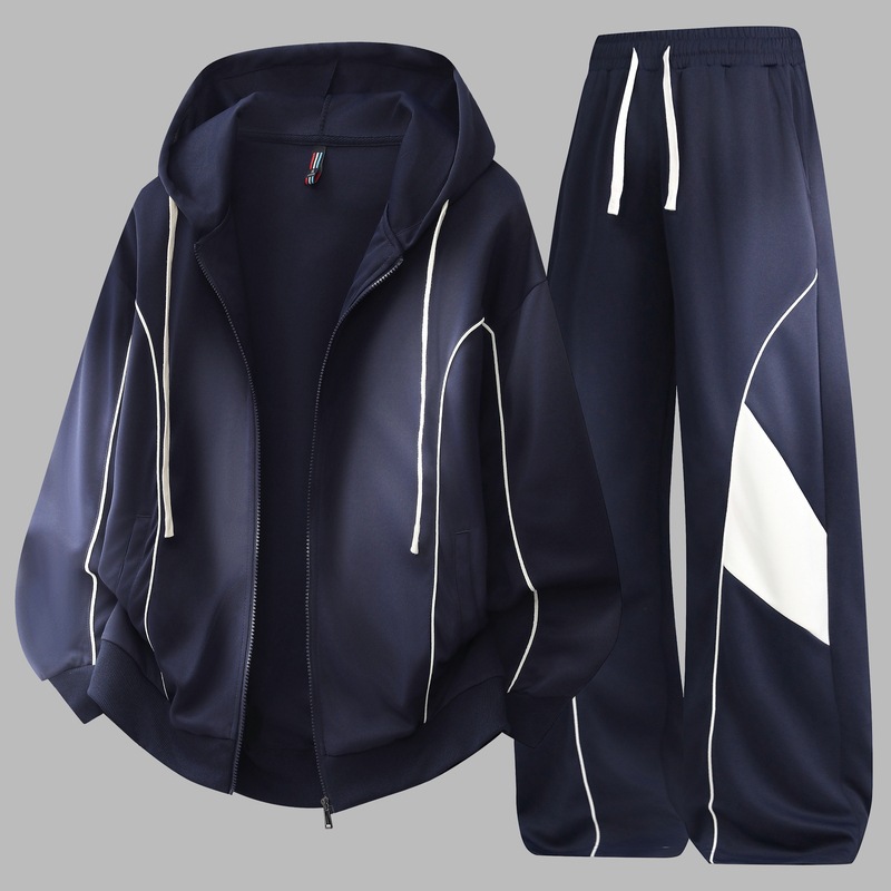 Primavera y otoño estilo de moda juvenil con capuz cardigan chaqueta chaqueta pantalón de abrigo hombre primavera y otoño suelto juego deportivo casual hombre