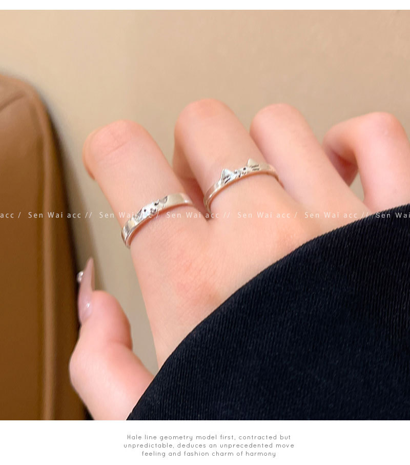 520爆款猫咪和小狗对戒情侣款食指戒设计感小众开口可调戒指批发详情11