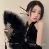 Ancient style feather fan dance fan retro [black single-sided lace fan sends pendant]