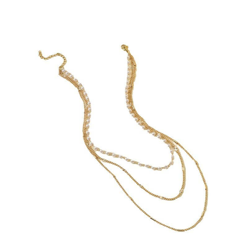 Multi-layer metalen parelketting voor dames trendy minimalistisch_voghion.com