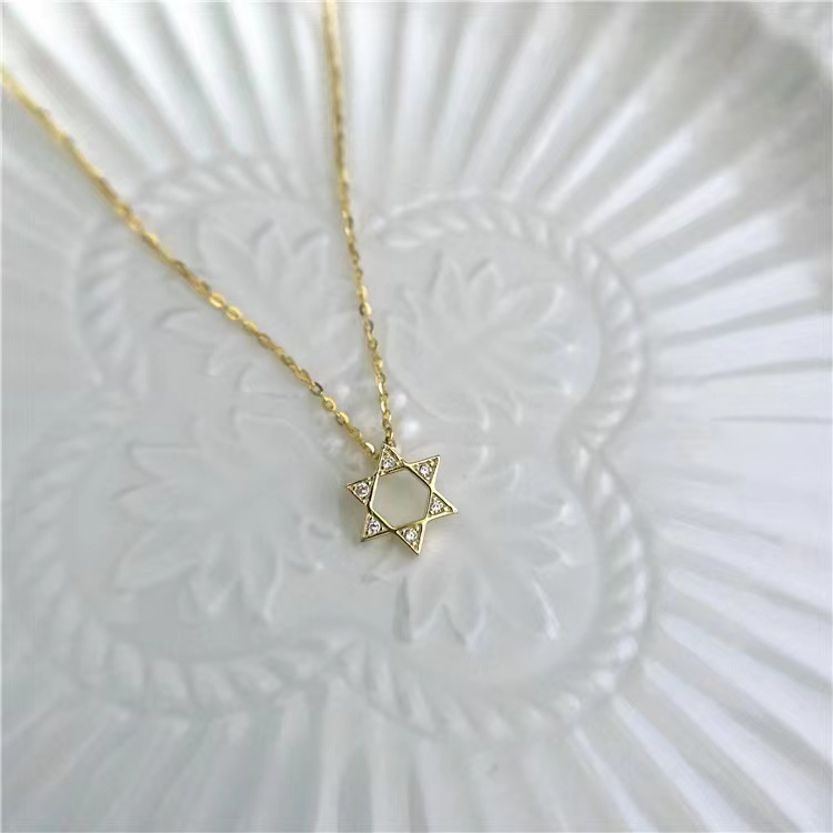 925 sterling silver Chain Material cable chain Chain Type 925 Sterling Silver Cable Chain Hexagonal Star Pendant Necklace