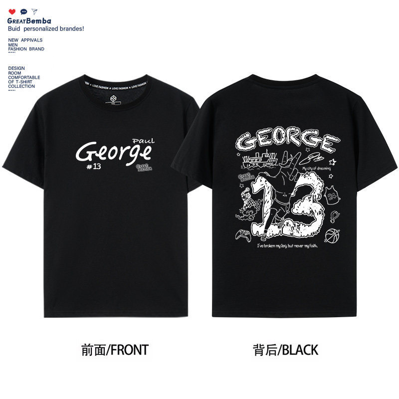 Clippers Paul George short-sleeve t-shirt for men, American casual basketball sports, summer ins trendy brand, loose fit