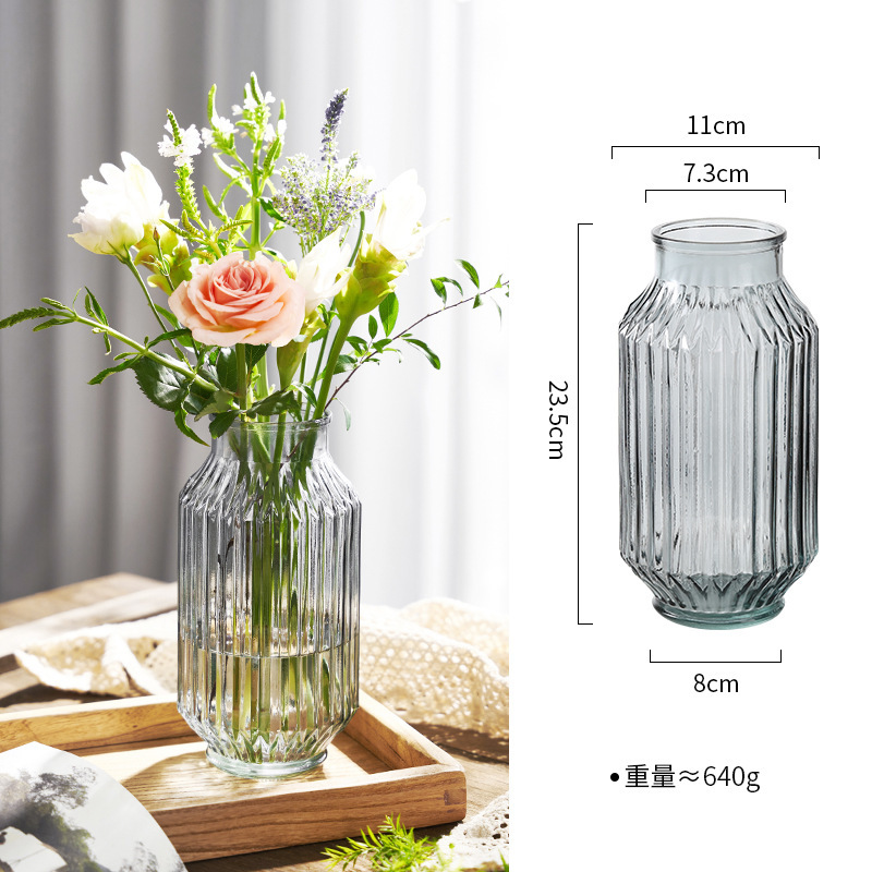 錐桶ガラス花瓶北欧ins風シンプル大サイズ透明水養富貴竹デスクトップリビングルーム生け花置物