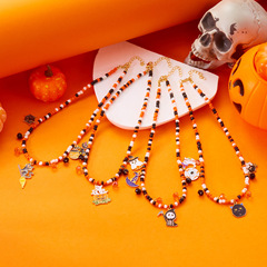 ヨーロッパとアメリカのクロスボーダーホットジュエリーセットハロウィンパンプキンヘッド調節可能なネックレスゴースト魔女合金ネックレス