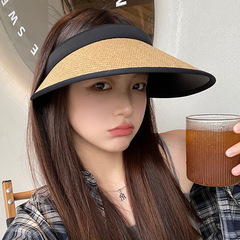 防曬帽新款黑膠夏季遮陽帽時尚戶外可愛草帽運動騎行發箍帽子批發