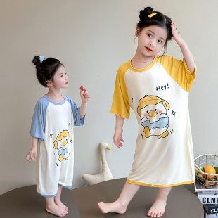 Girls Nightgown 2025 New Children's Pajamas Summer Thin Girls Baby Modal Home Clothes Skirt