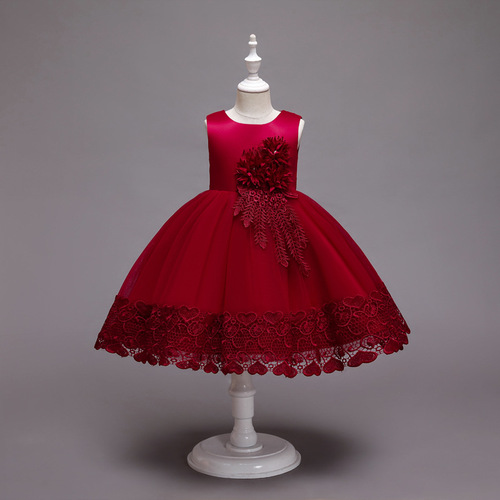 Spring Children's Formal Dress Princess Long Sleeve Piano Performance Dress Flower Girl Host Dress Birthday Stylish Formal Dress