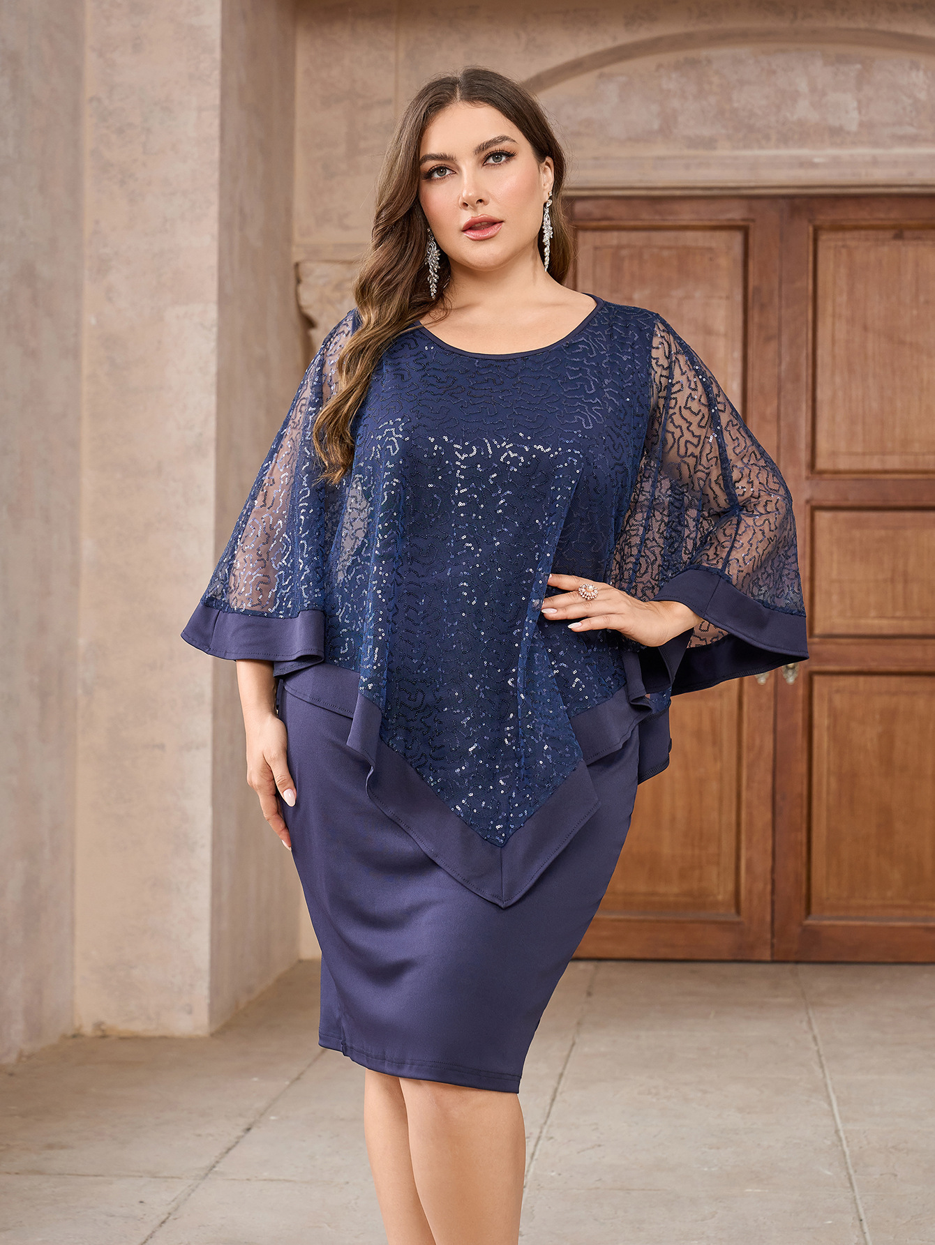 Vestido de gran tamaño etiquetado hasta la rodilla falda corta de banquete de fiestas de pañuelo de glúteas vestido transfronterizo para mujeres de otoño y invierno