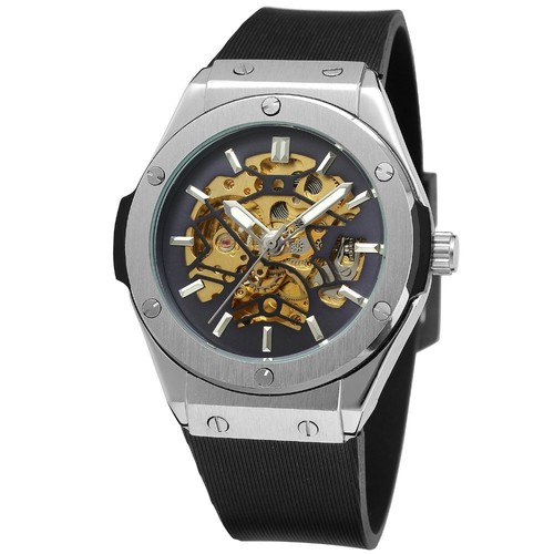 forsining European and American style men's fashion casual silver hollow skeleton fully automatic mechanical watch wholesale