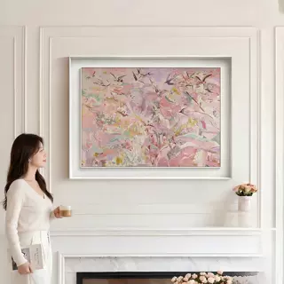 《绯色烟霞》法式客厅装饰画奶油风花卉挂画艺术画电表箱装饰画
