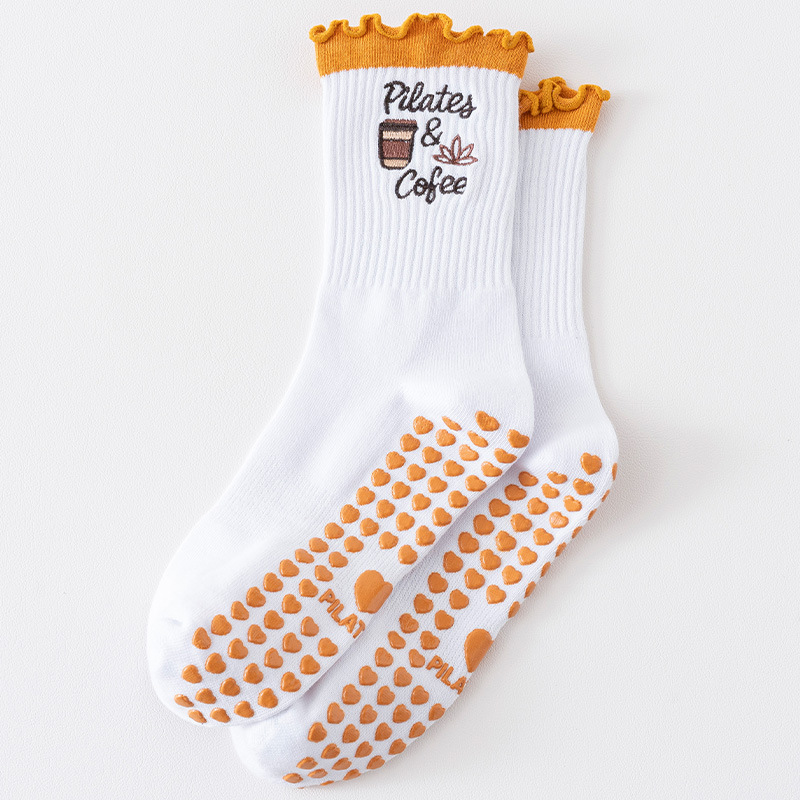 Cross-Border Women's Yoga Mid-Calf Socks Non-Slip Embroidered Glue Amazon Spot Outdoor Sports Fitness Pilates