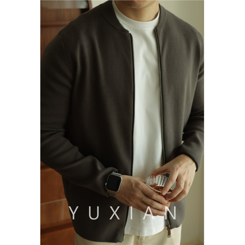 Baseball uniform four empty knitted MA1 pilot knitted cardigan retro sweater jacket zipper casual a generation of hair