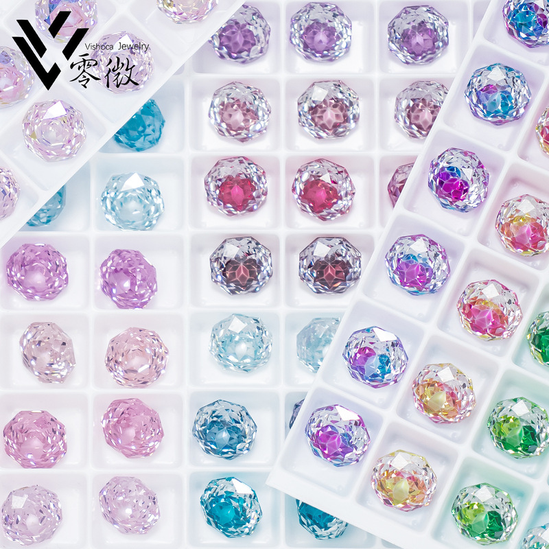 Eight-sided Millennium Rose Cut Naked Diamond Coated Heart Rose Cut Zircon Stereo Pointed Diy Jewelry Accessories