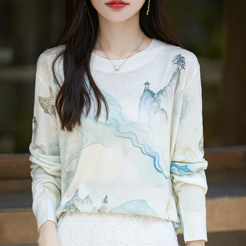 超细水溶精纺羊毛衫女25春秋新款圆领长袖针织打底衫宽松显瘦毛衣|undefined