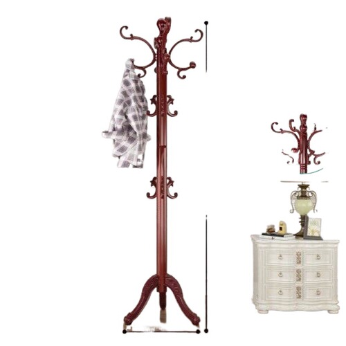 European solid wood wardrobe hanger, floor-mounted bedroom hanging rack, simple home use, bag stand, single-pole standing clothes hanger