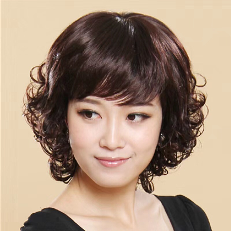 New wig women's short curly hair middle-aged and elderly mothers fashion trend whole wig natural fluffy full head wig New wig women's short curly hair middle-aged and elderly mothers fashion trend whole wig natural fluffy full head wig