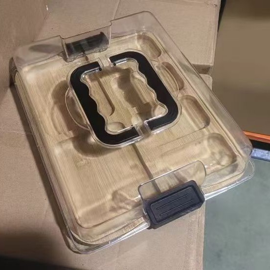 Hot spot tablero de comida cocinada de bambú con cubierta transparente casera de madera sólida snack plato de cocina tablero de queso tablero de corte de verduras