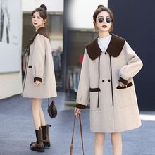 娃娃领呢子大衣2025年秋冬季新款时尚简约拼色毛呢子外套红色欧美