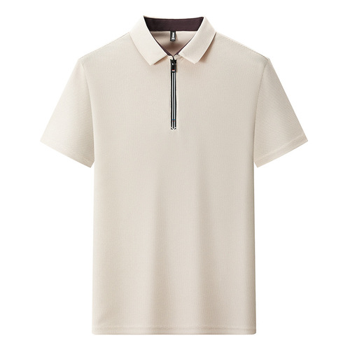 Summer Men's Short-Sleeve Chiffon T-Shirt with Zipper Decoration, Suitable for Middle-Aged Men, Collared Casual Trendy Top