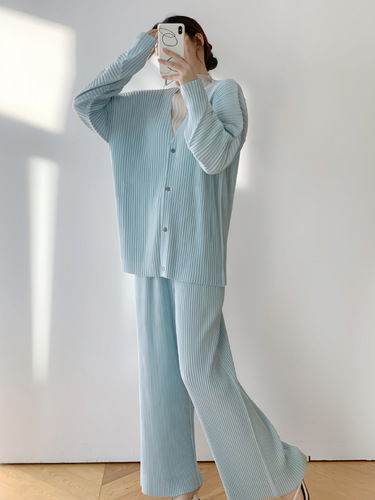 Miyake pleats HP series Miyake style spring and autumn pleats women's loose pleats suit top straight pants