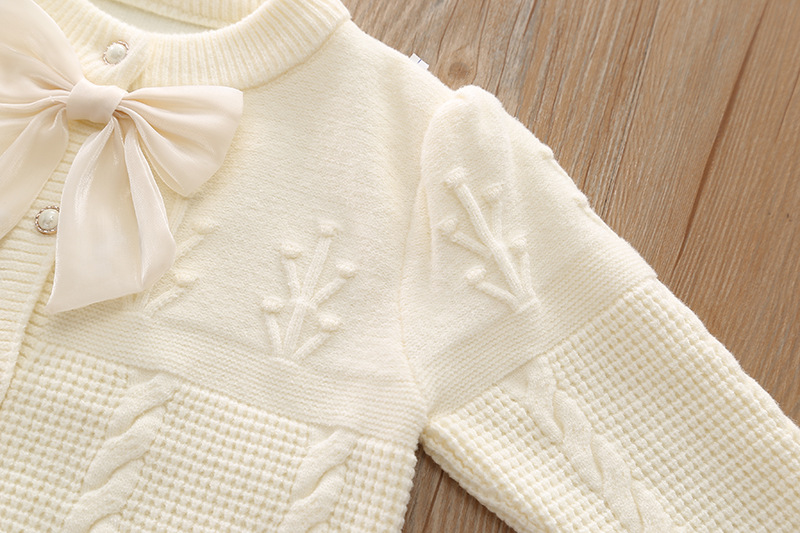 2023 neue kinder frauen Schatz Pullover Mädchen Gestrickte Bogen Rock Zwei Stück Set Modische_voghion.com
