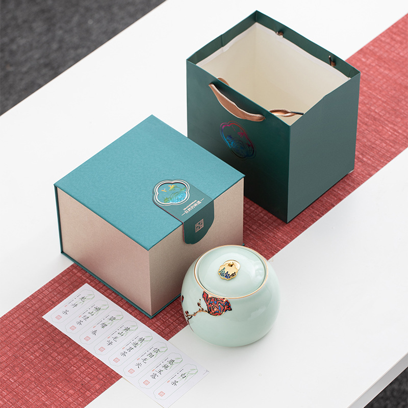 陶瓷茶叶罐包装盒礼盒空绿茶龙井密封罐储物罐三两单罐印制logo