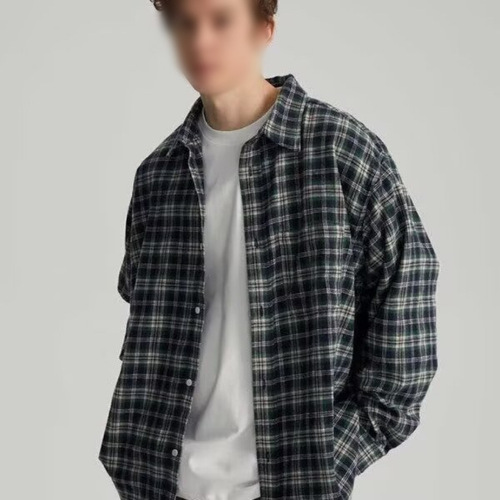 Vintage Checkered Shirt for Men - Spring and Autumn New Style, Collar, Pouch Design, Couple's Loose Long-Sleeve Shirt Jacket