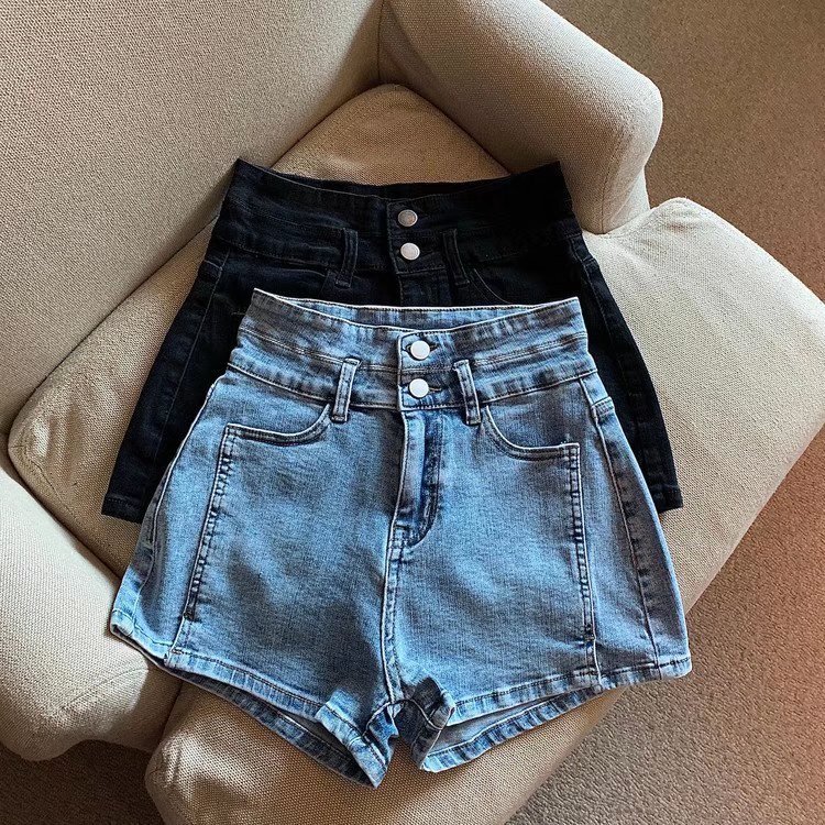 Summer high waist pants slim women's straight Denim shorts chubby girl plus size tight hot pants for hot girls A- line wide leg fashion