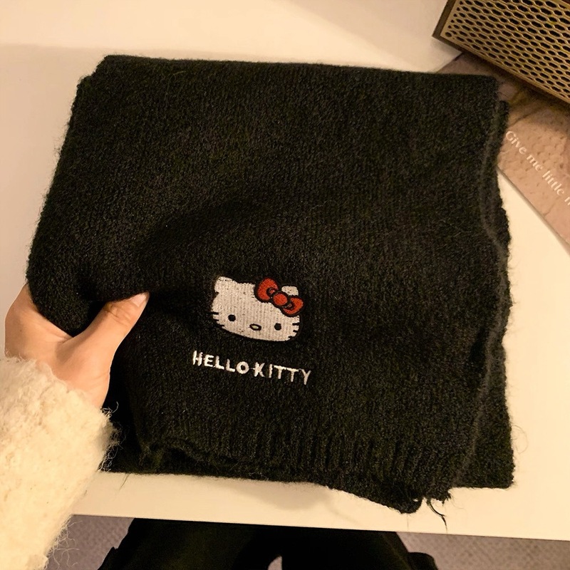 新款百搭可爱小猫毛线围脖女冬季加厚保暖日系仿羊毛亲肤针织围巾|undefined