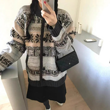 多层图案费尔岛毛衣外套女正反针复古提花针织开衫百搭波普风女装