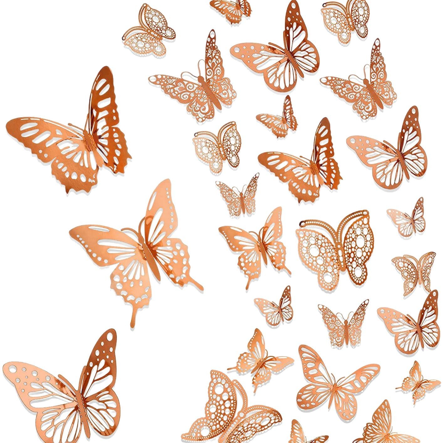 Set de 12 pegatinas 3D de mariposas huecas, decoración navideña para paredes y hogar