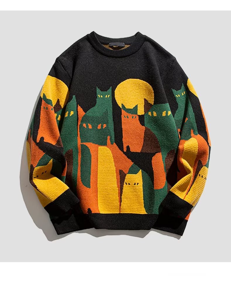 Pull homme rétro à col rond tricoté pour homme_voghion.com