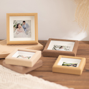 4inch Photo Frame Table Square Kidsren's Photo Painting Oil Pastel Work Framed Picture Frame Walnut Decorative Painting
