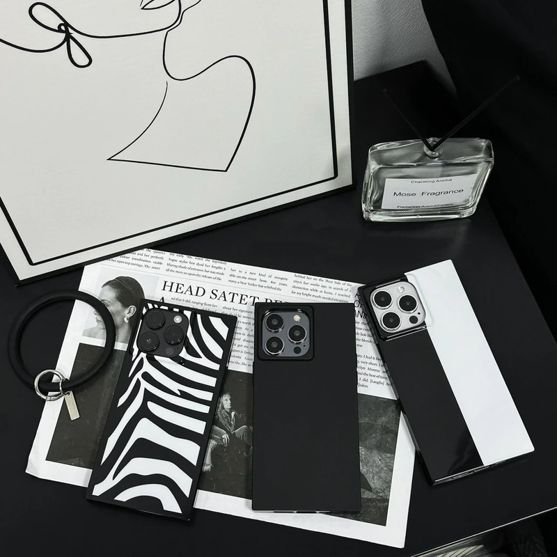 High-Quality, Simple Square Phone Case Suitable for Apple 16/17 Pro, iPhone 15, Cross-Border, 13 Stripes, 12 Soft, 14