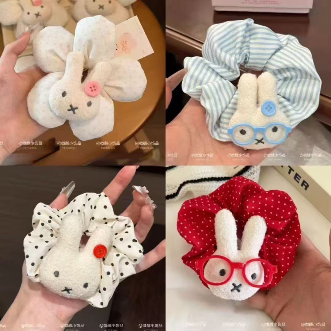 Caricatura coreana conejo flores anillo de cabello para niños lindos puntos de onda bola cuerda de cabeza bebé no daña cabello dulce tocado