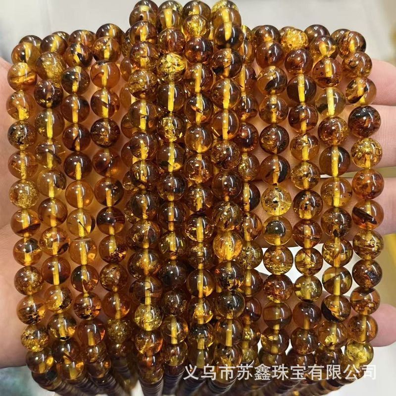 鸡油黄天然蜜蜡散珠花珀圆珠天然琥珀串珠 半成品DIY手串饰品配件|undefined