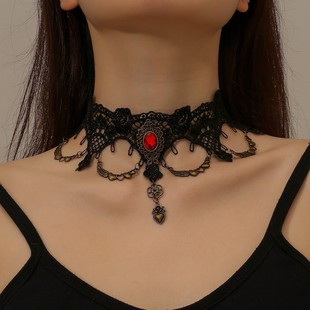 New European and American exquisite fashion black lace vintage collar jewelry rose pure handmade necklace necklace chain tide