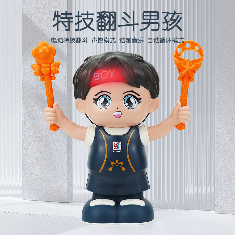 Control de voz eléctrico acrobacias de inducción tumble niño pequeño música iluminación dibujos animados niña muñeca juguetes de puzzle para niños