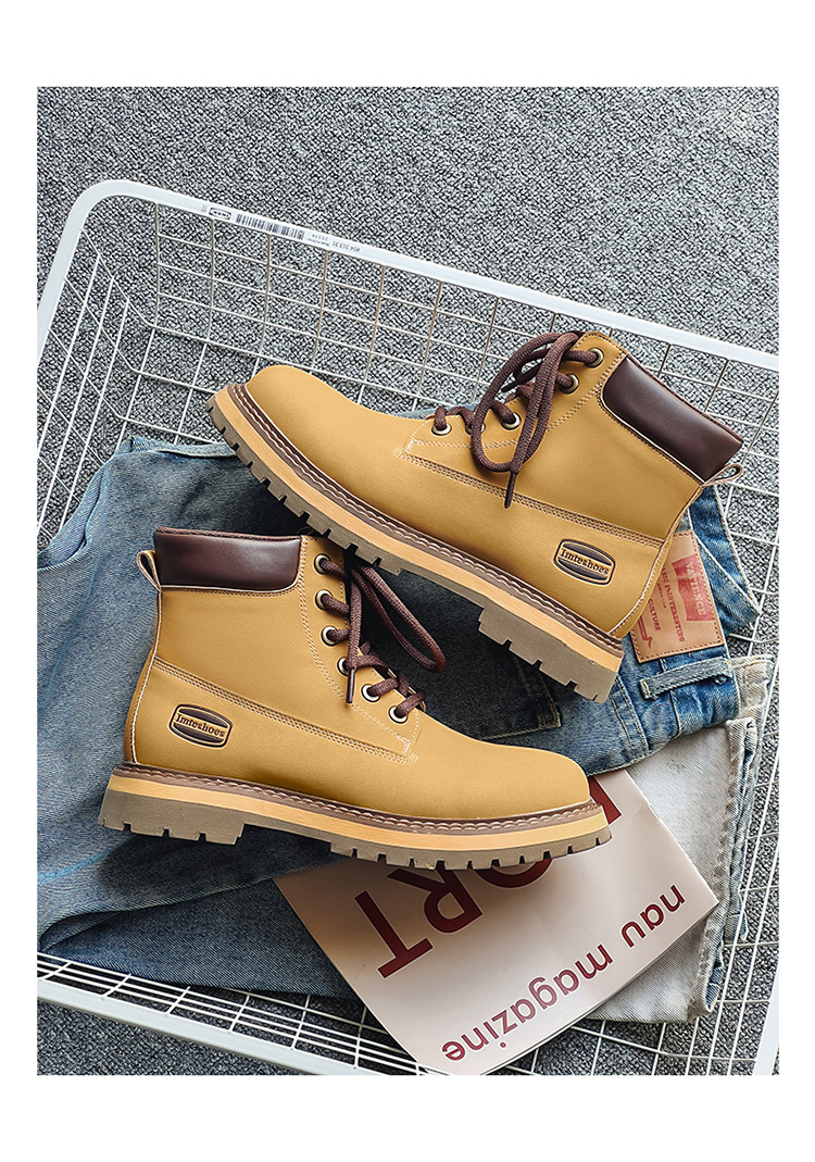 Men's English Style Thick Sole Mid Barrel Boots For Couples_voghion.com