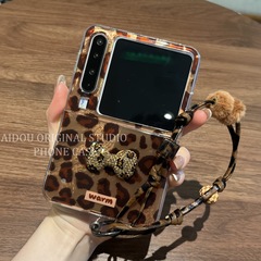 适用华为purax手机壳新款折叠屏豹纹蝴蝶结purax典藏版pocket2全包防摔小米mixflip2毛球手绳zflip7保护套女