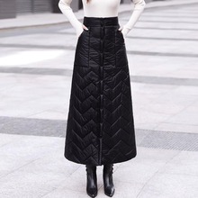 羽绒棉裙子女冬季2023新款妈妈高腰a字半身裙一片式长裙加厚保暖