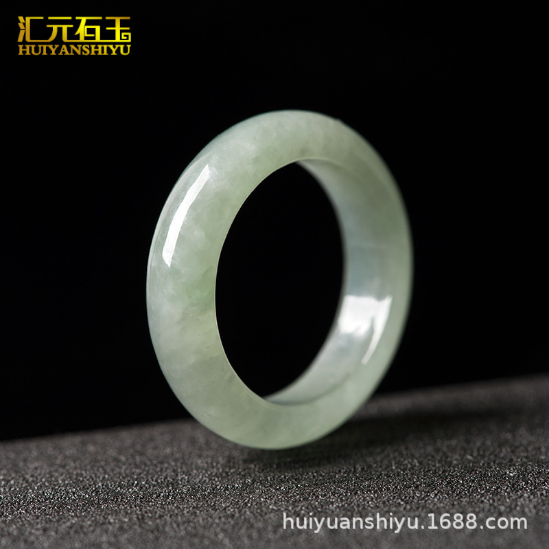 Myanmar A-grade jade ring, jade ring, Hetian jade white jade jasper white background floating flower ring, men's and women's ring live broadcast