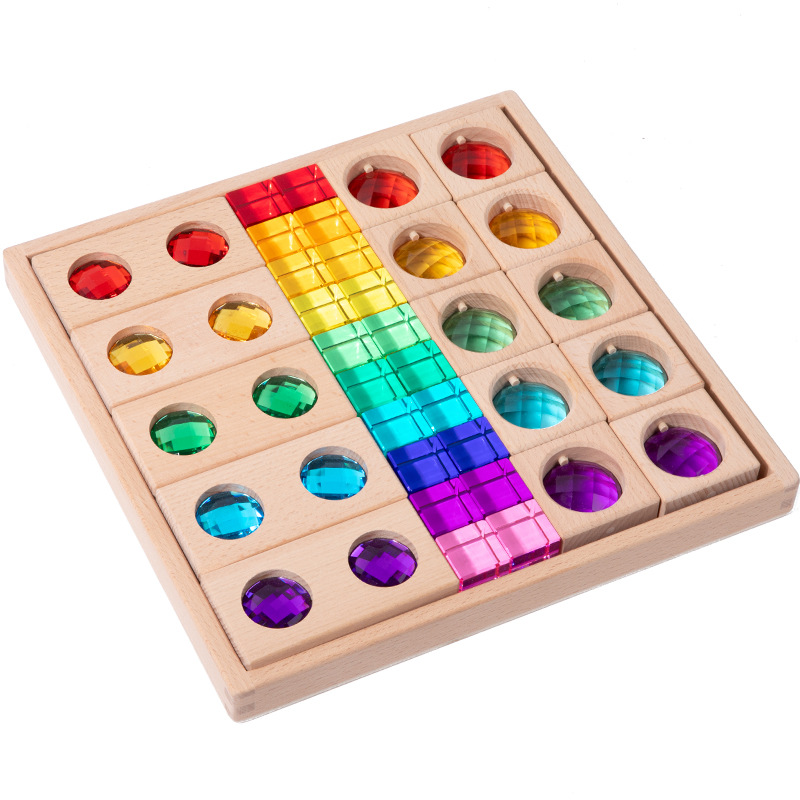 Bloques de construcción de arco iris cuadrados de acrílico, juguetes educativos de jardín de infantes, piedras preciosas de alta transmisión de luz, bloques de construcción de luces y sombras transfronterizos