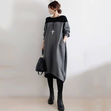 日系2025秋季新款圆领拼接连衣裙女