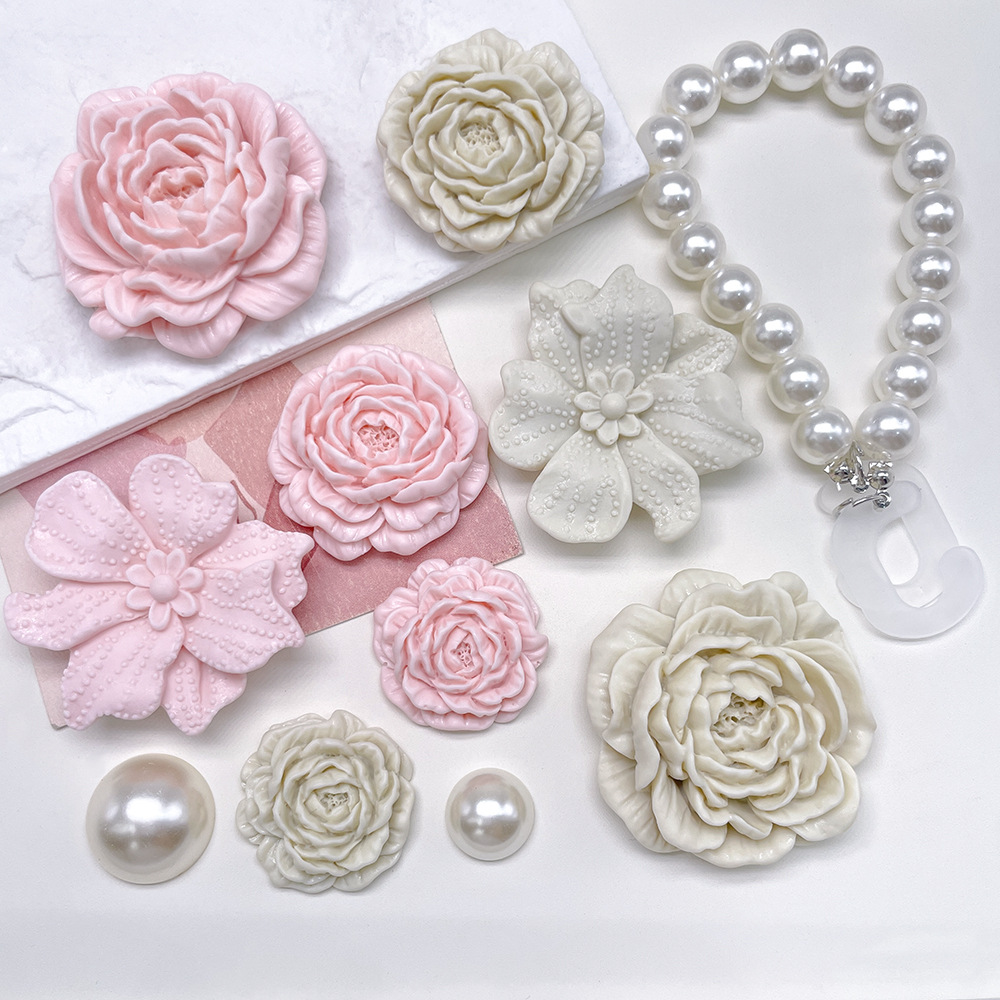 New Camellia Resin Accessories DIY Material Hole Shoe Buckle Refrigerator Sticker Car Central Control Decorative Headwear Hairpin