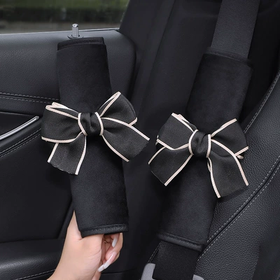 Seat belt shoulder pad Belt Thickened Protective Cover for - short-plush-shoulder-pads-black-velvet-bow-1-pair