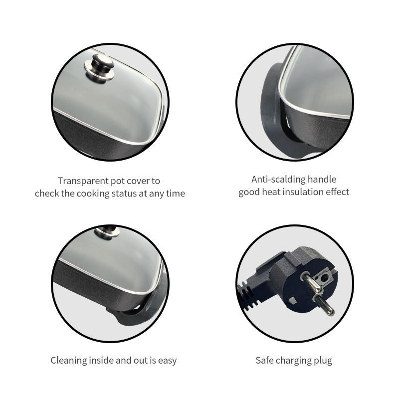 Piiriülene majapidamises kasutatav multifunktsionaalne elektriline kuumpott, keedu- ja praepott, kandiline pott, USA standardne 110 V elektriline kuumpott, elektriline keedupott_voghion.com