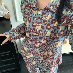 咖豹Kittya类纯棉双层纱长袖长裤套装可爱翻领休闲家居服ins风